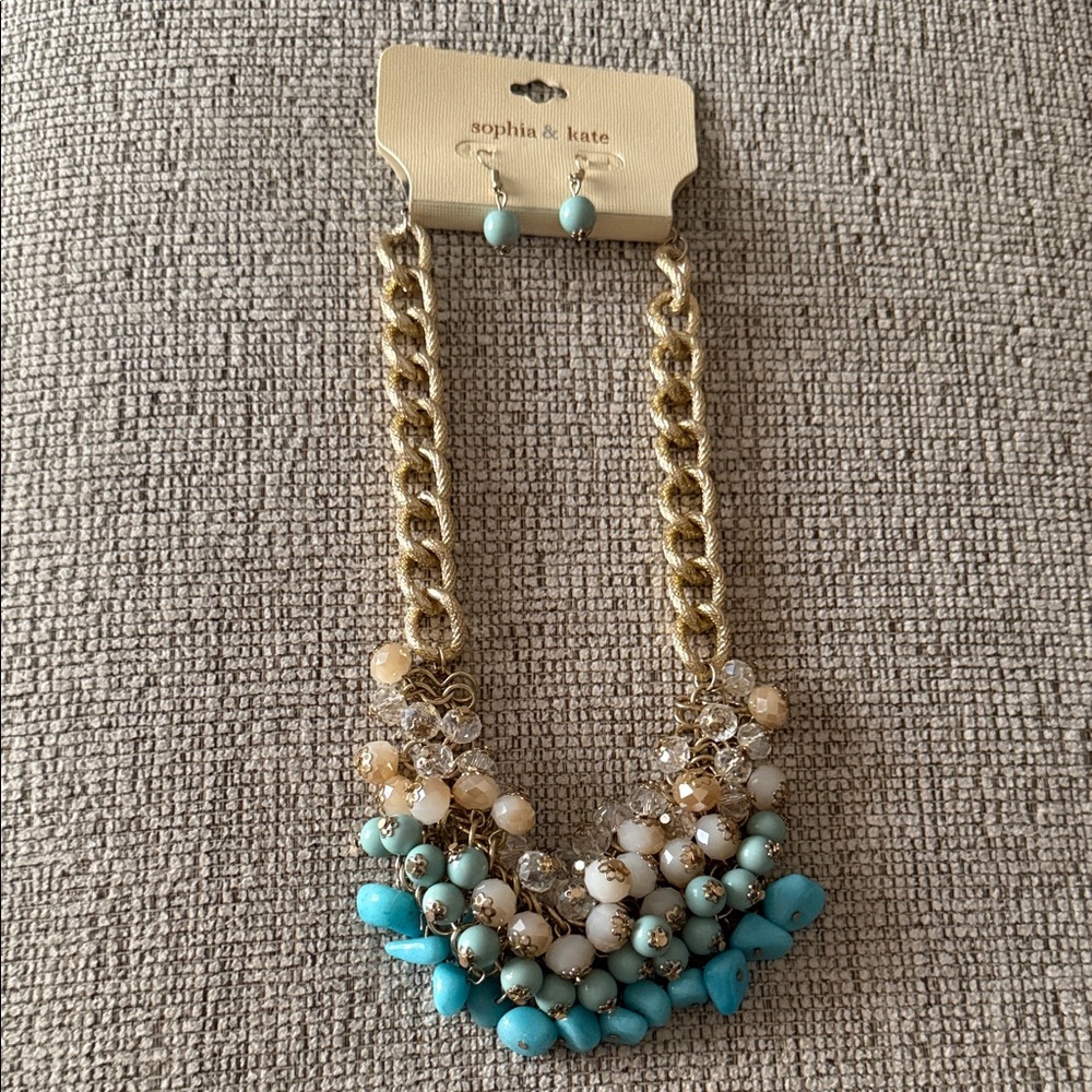 2/$15 NWT Sophia and Kate statement necklace in gold tone with turquoise color